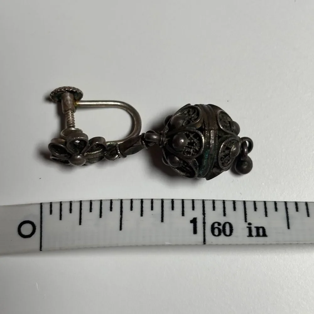 Vintage Silver Screw Back Earring Set of 3 Sterling, 935, Mahogany Obsidian - Picture 8 of 10